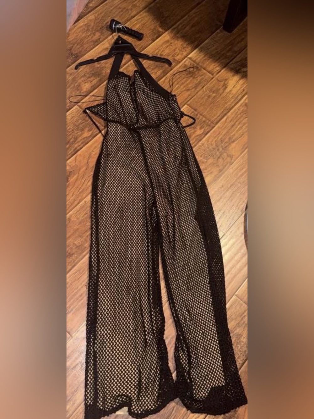 vestique Black Mesh Halter Wide-Leg Jumpsuit